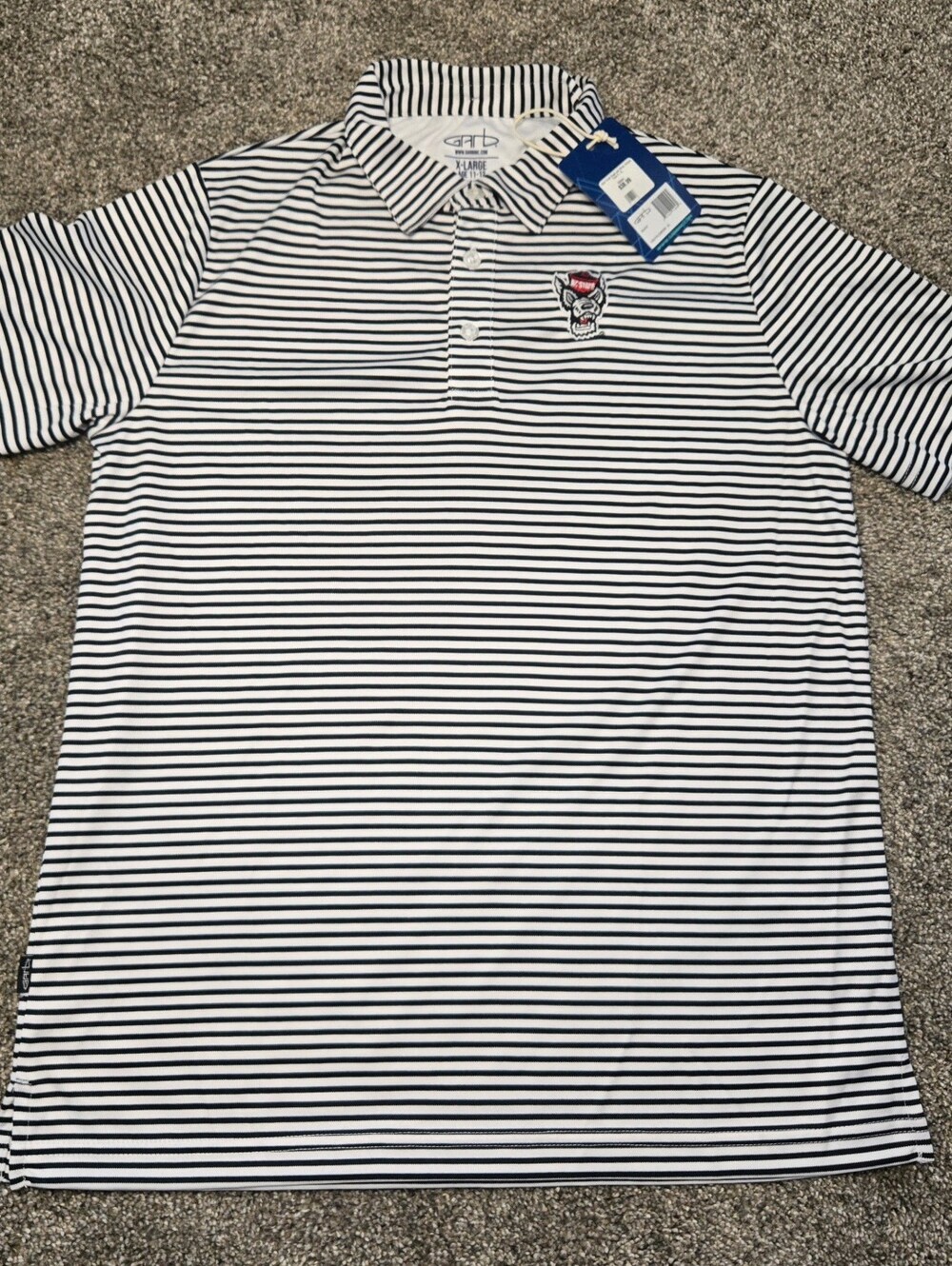 N.C. State Black & White Stripe Short Sleeve Polo Youth XL (11-12 Yrs)